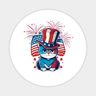 Happy 4th of July Patriotic Cat American Flag Meowica Cute Magnet